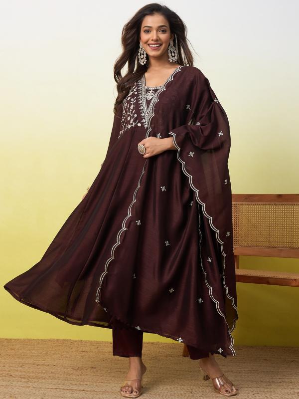 VP 9889 C Women’s Anarkali Embroidered  Kurta Pent Dupatta Sets | 3pcs Ethnic Set